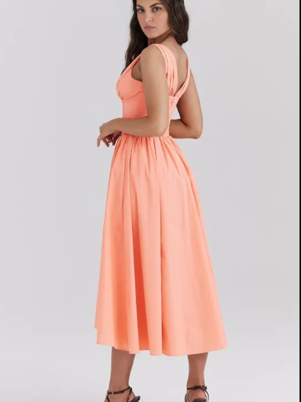 Ariana - Midi-jurk met V-hals, corset en uitlopende rok
