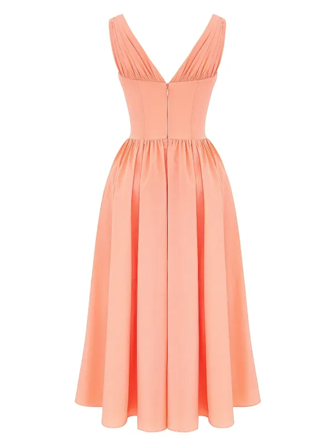 Ariana - Midi-jurk met V-hals, corset en uitlopende rok