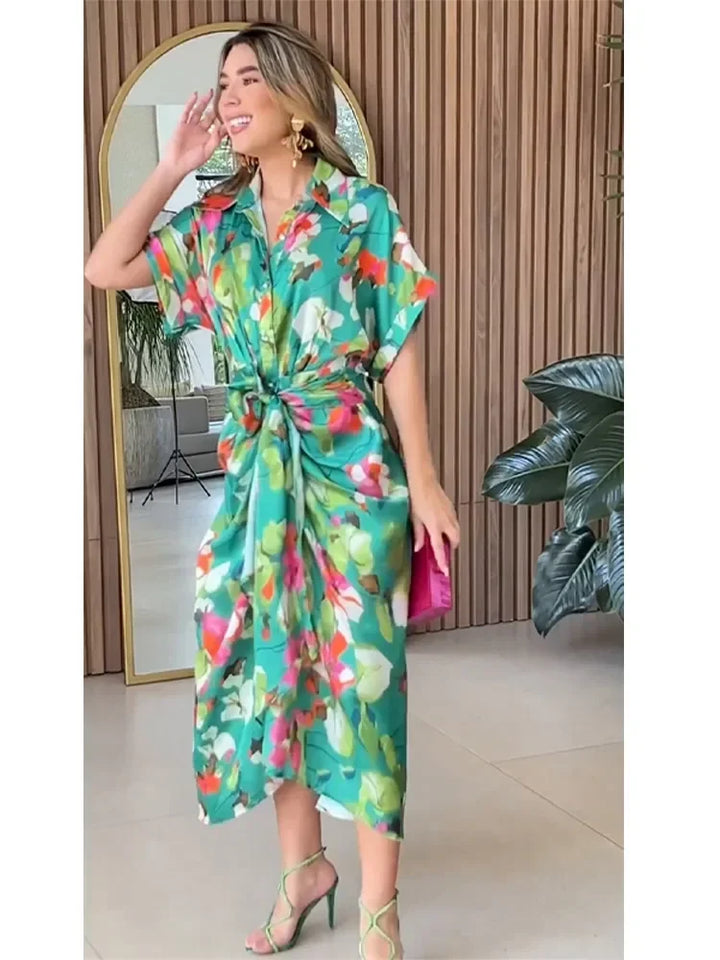 Valentina - Bloemige Knopen Maxi Hemdress