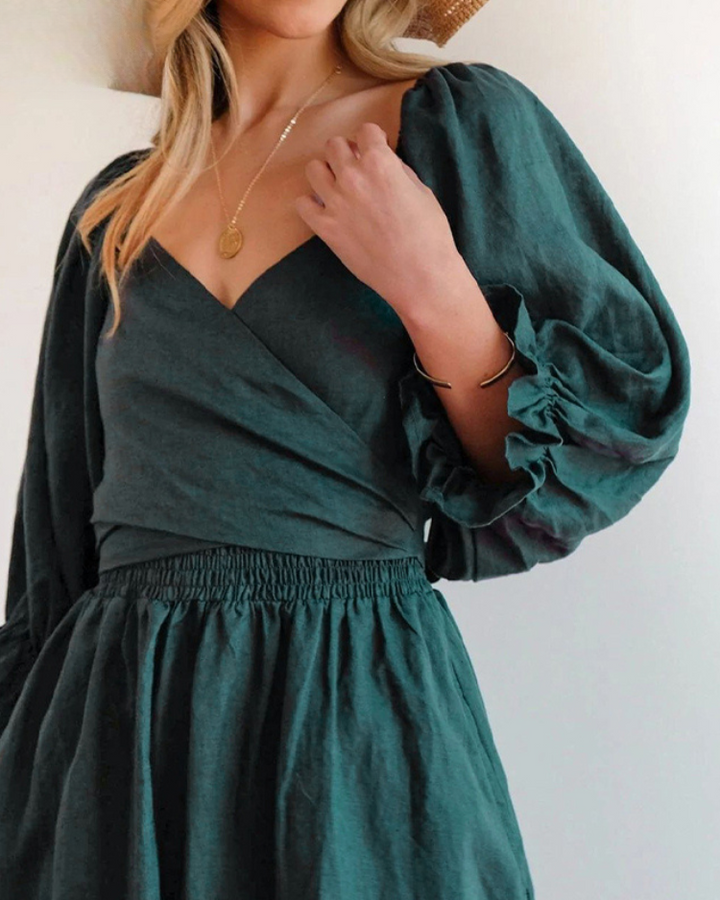 OPHELIA - Franse jurk met ruches mouwen