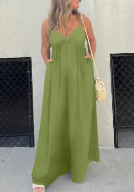 Mara - V-Hals Moeiteloze Wijde Pijpen Jumpsuit
