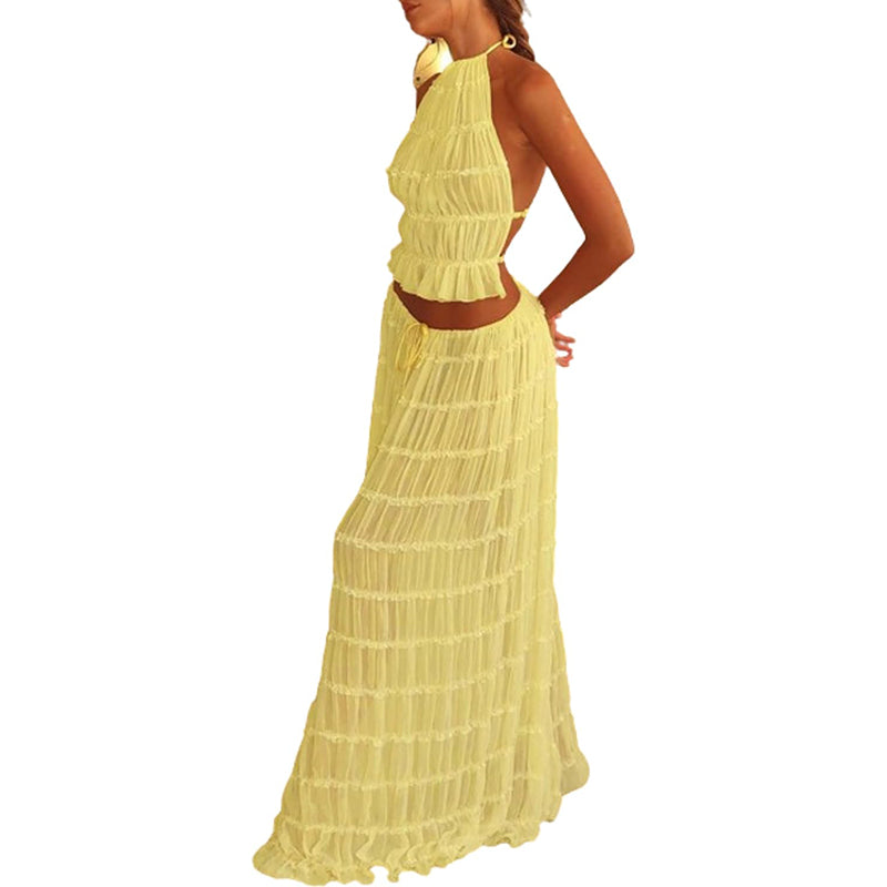 Odalys™ | Boho geraffte Halter Rugdecolleté Maxi Set