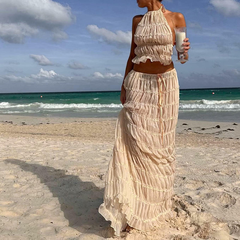 Odalys™ | Boho geraffte Halter Rugdecolleté Maxi Set