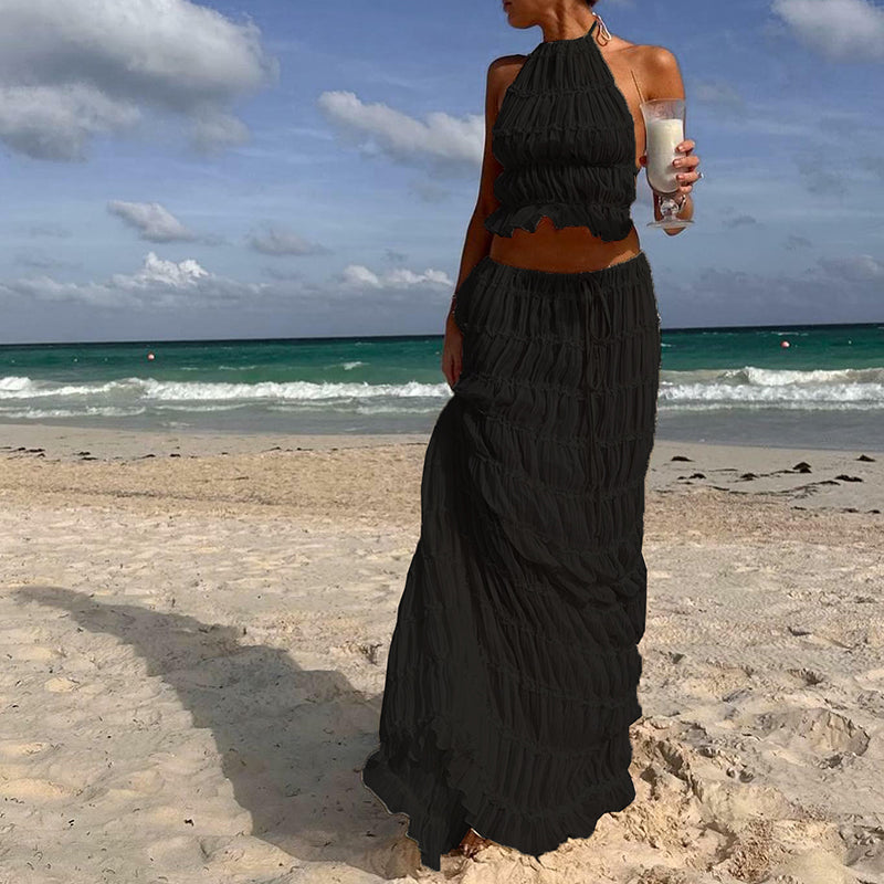 Odalys™ | Boho geraffte Halter Rugdecolleté Maxi Set