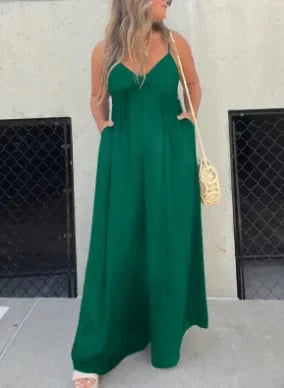 Mara - V-Hals Moeiteloze Wijde Pijpen Jumpsuit