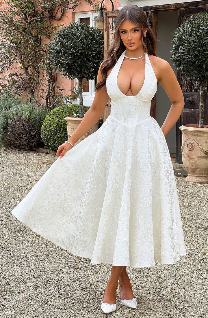 Esmeralda - Mouwloze Halter Midi-jurk