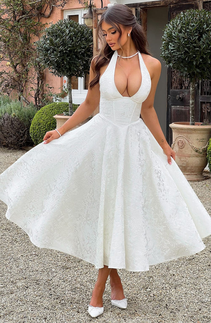 Esmeralda - Mouwloze Halter Midi-jurk