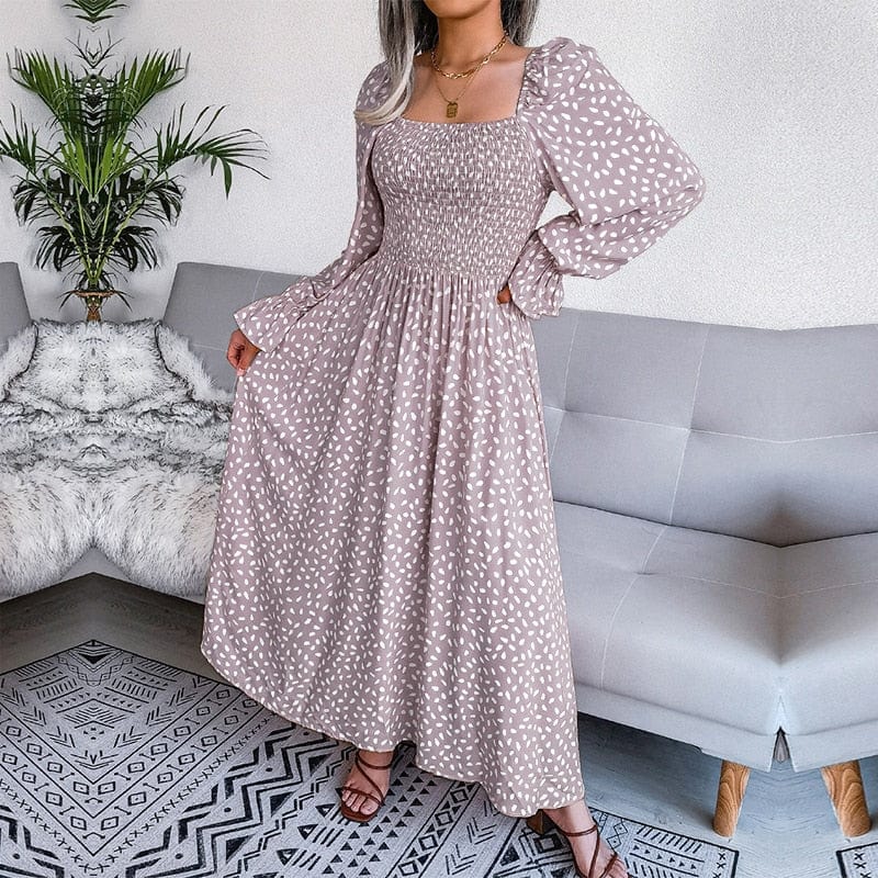 Lotte™ | Elegante Maxi Jurk Beige met Lange Mouwen