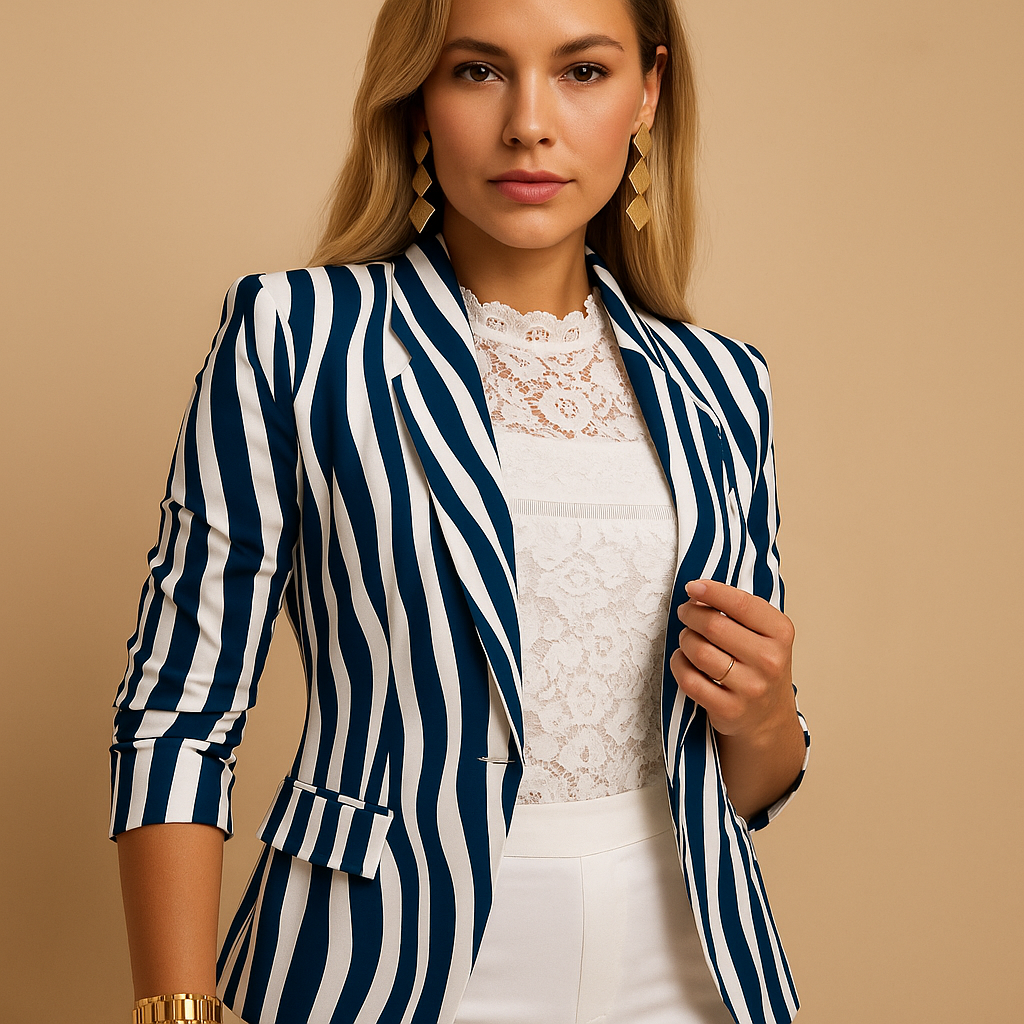 Vermeer™ | Elegante dames blazer met levendige print en sjalkraag