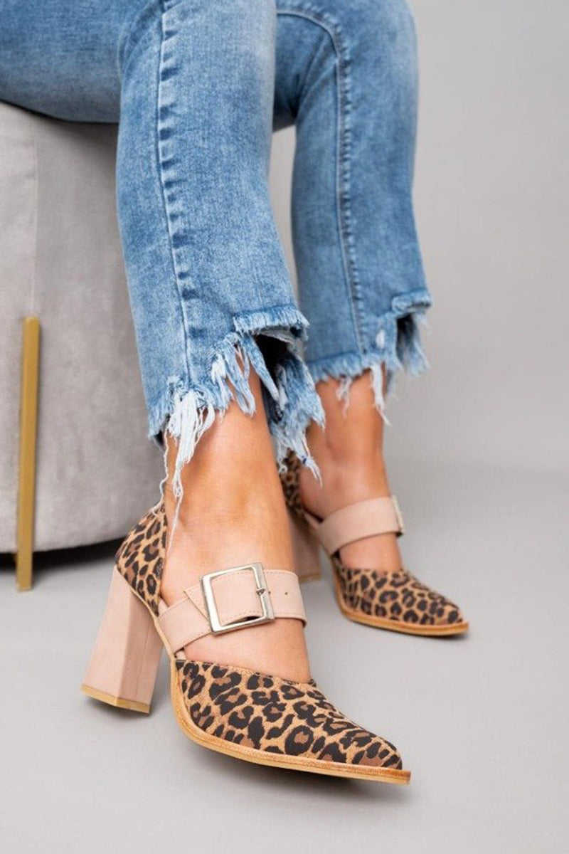 Selveta | Sandalen van leopardprint suède met stabiele hak