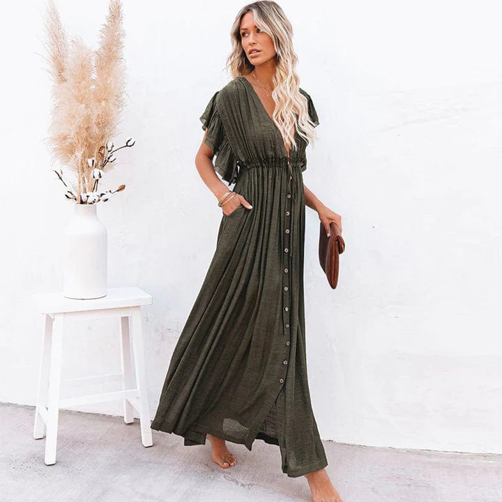 Esmee™ | Maxi Jurk Donkergroen Ibiza Stijl