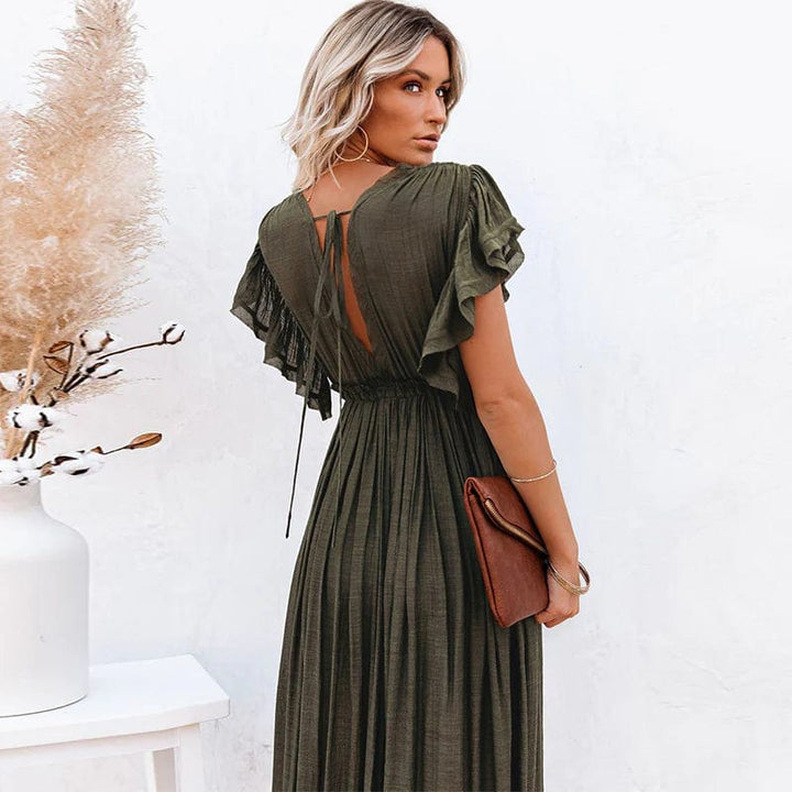 Esmee™ | Maxi Jurk Donkergroen Ibiza Stijl