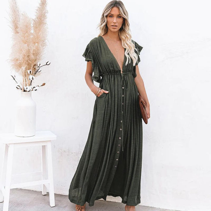 Esmee™ | Maxi Jurk Donkergroen Ibiza Stijl