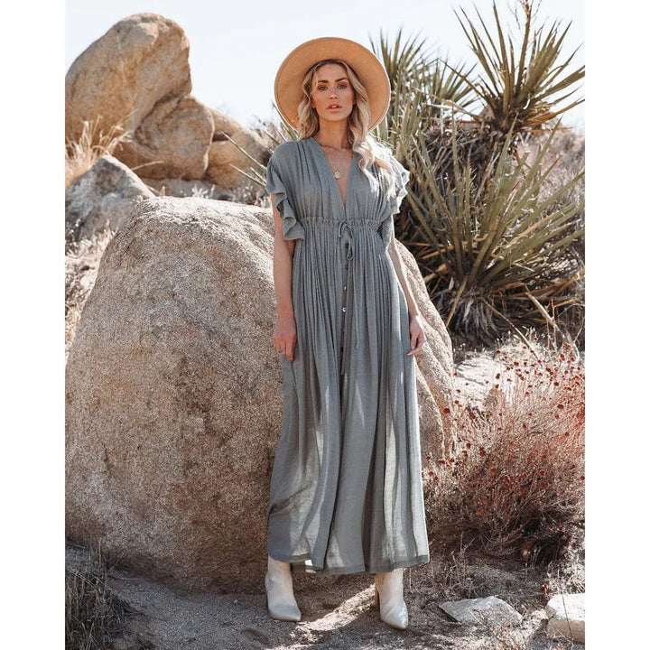 Sara™ | Maxi Jurk Stijl Ibiza Groen/Grijs