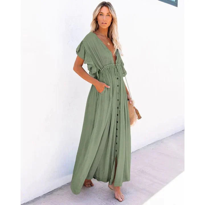 Puck™ | Maxi Jurk Groen Stijl Ibiza