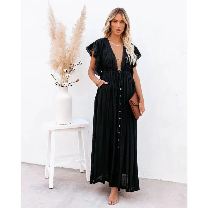 Feline™ | Maxi Zwarte Jurk Stijl Ibiza