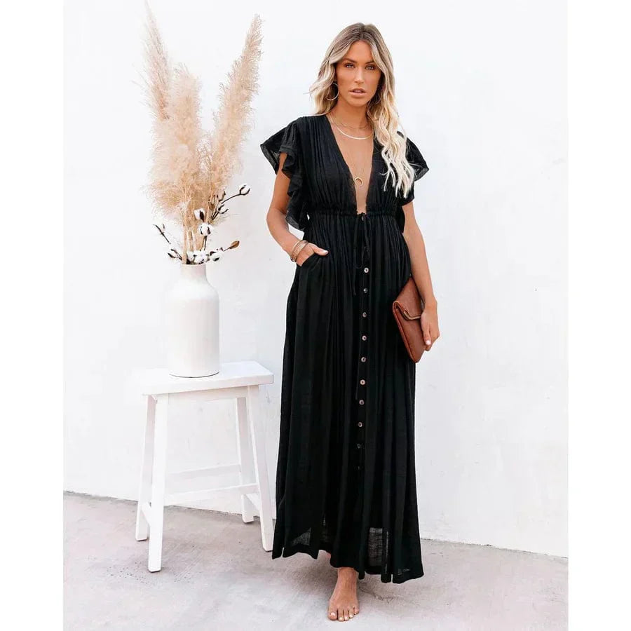 Feline™ | Maxi Zwarte Jurk Stijl Ibiza