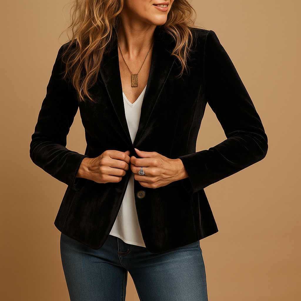 Vermeer™ | Retro slim fit blazer met revers en zakken voor dames