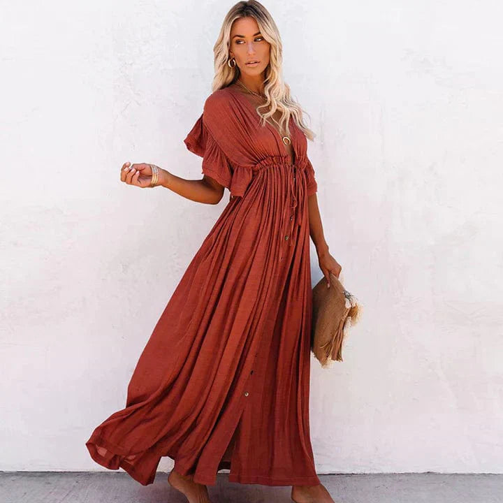 Julie™ | Lange Rode Strandjurk